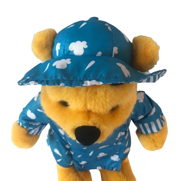 Vtg Winnie The Pooh Bear Read N Cuddle Toy Plush Blue Raincoat Colorful Day Book - Picture 3 of 14